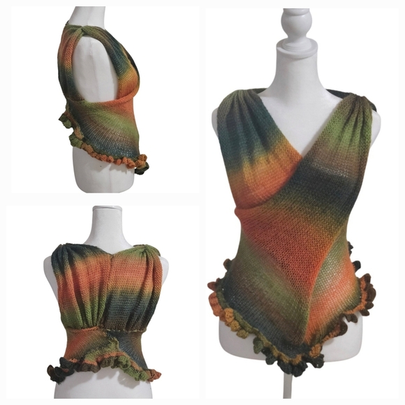 Handmade Crochet Multiway Top Boho Festival Wrap Upcycled Halter Crop Blouse - Picture 12 of 17